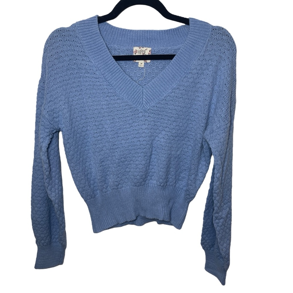 Hippie Rose Blue V-Neck Women's Sweater cropped size M